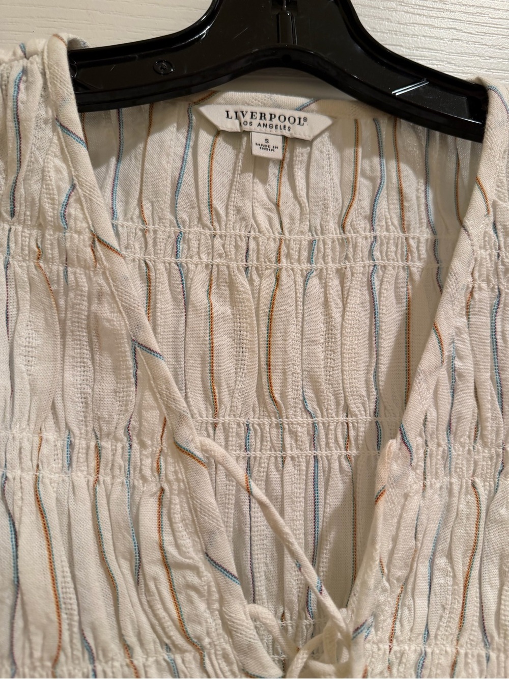 Liverpool cream multi Striped Sleeveless Smocked Top - Picture 2 of 3